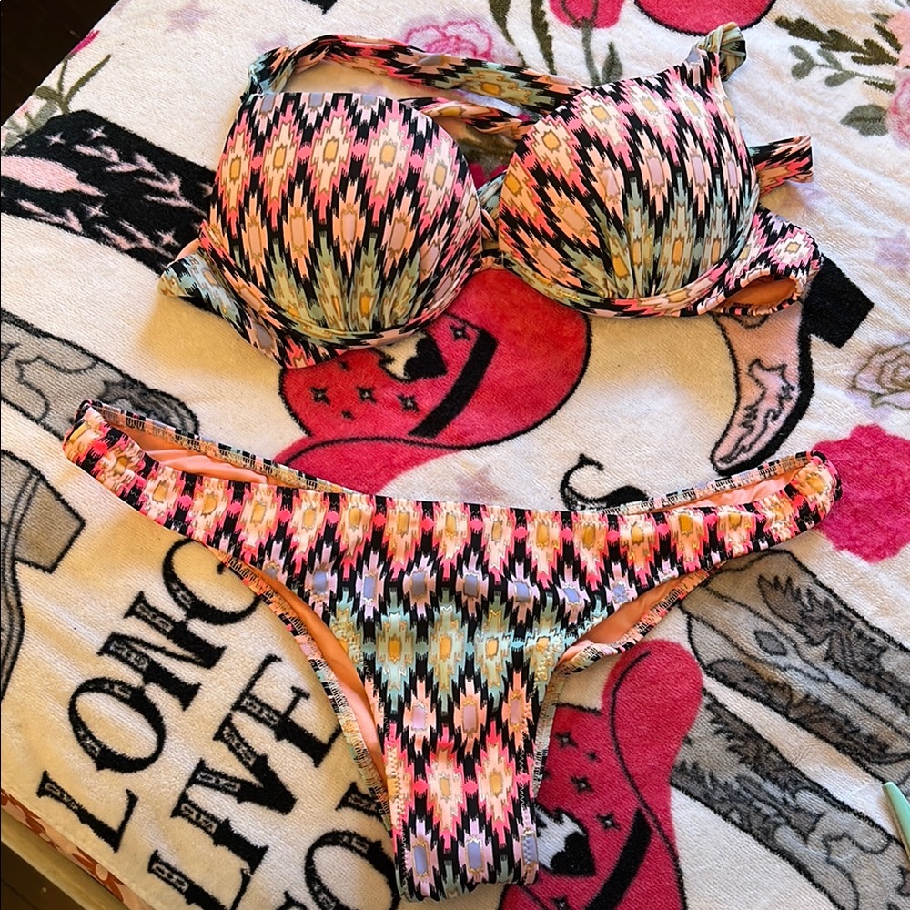 Victoria's Secret Pink and Orange Zigzag Bikini
